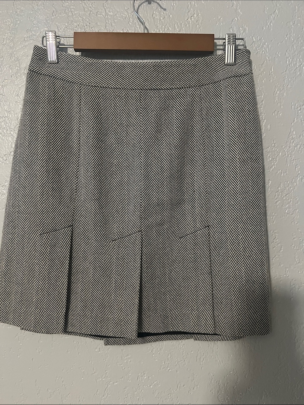 LOFT Black and White Herringbone Mini Skirt